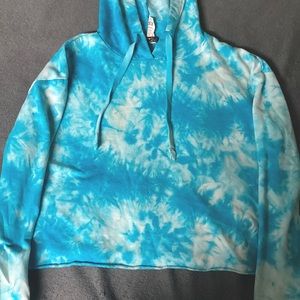 tie dye cyan cropped hoodie